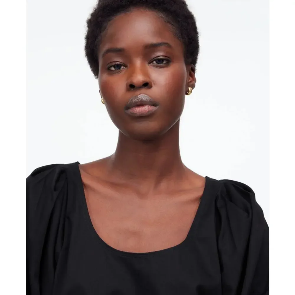 Madewell Relaxed Scoop Neck Puff Short-Sleeve Top WMNS S Black Cotton Pullover